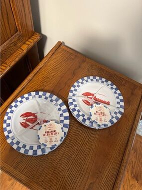 SAMBA MELAMINE BLUE CHECK LOBSTER SIDE SALAD 8 PLATES NEW